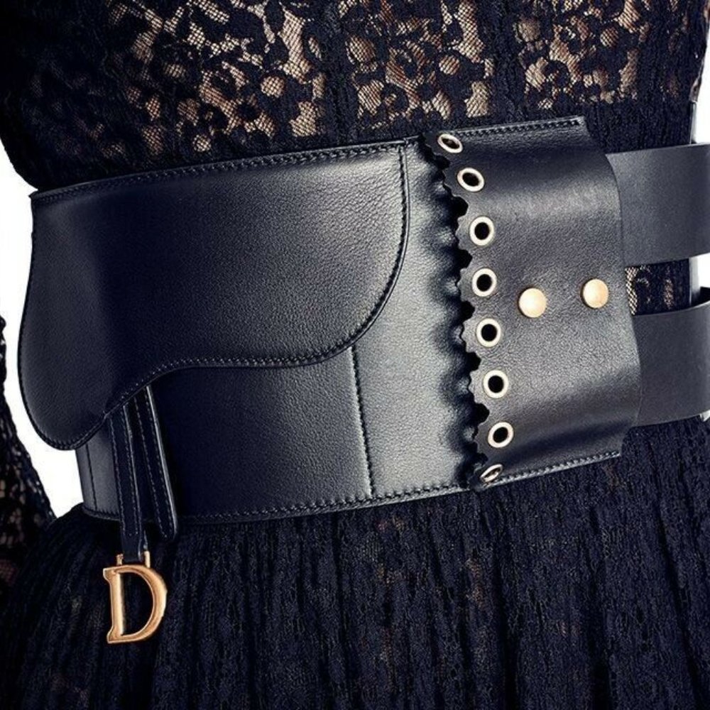 Dior Saddle Belt Black Lambskin with tags L